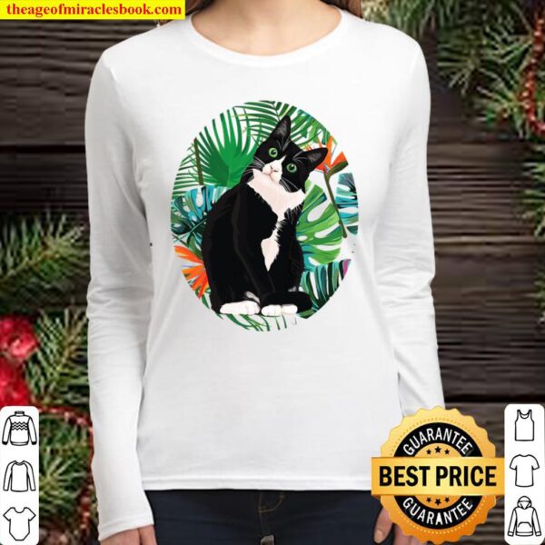 Hawaiian Tshirt Tuxedo Cat Tropical Gift Animal Lovers Women Long Sleeved