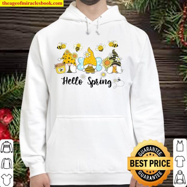 Hello Spring, Gnome Bees Sunflower Bee Spring Hoodie