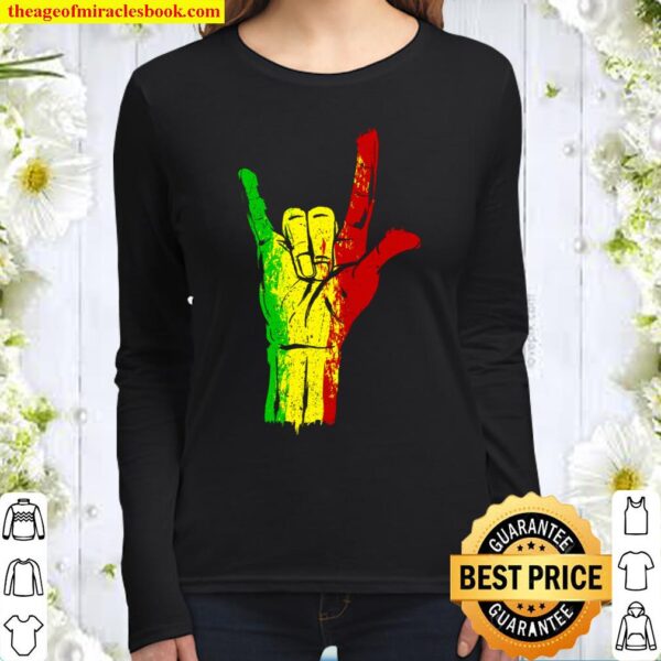 I love you in ASL with Reggae Rastafari Colors Women Long Sleeved