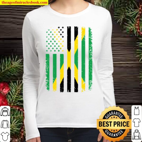Jamaica Usa Flag 4Th Of July Patriots American Jamaican Flag Women Long Sleeved