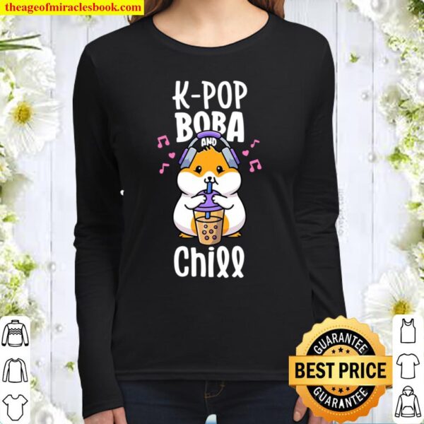 K-pop And Chill Boba And K-Pop Shirt Kawaii Hamster Musican Women Long Sleeved