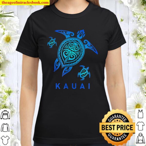 Kauai Hawaii Sea Blue Tribal Turtle Classic Women T-Shirt