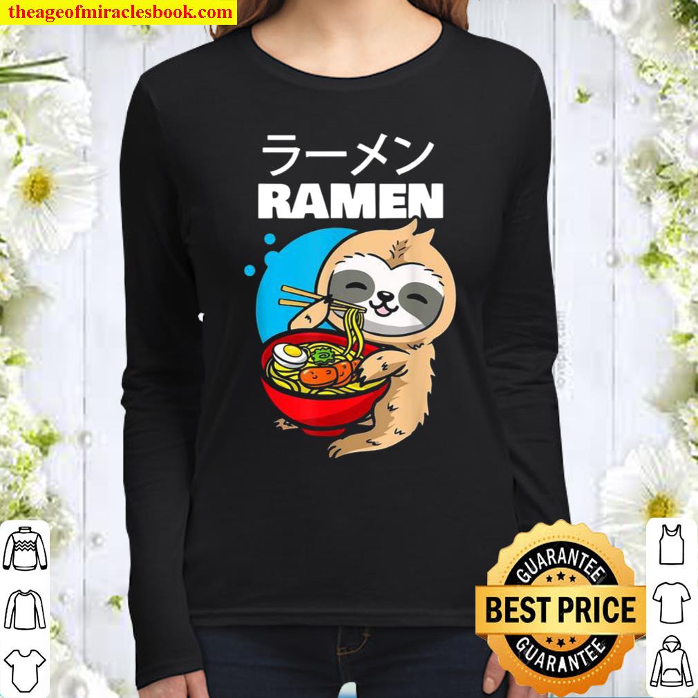 Kawaii Anime Sloth Eating Japanese Ramen Noodle Soup Women Long Sleeved