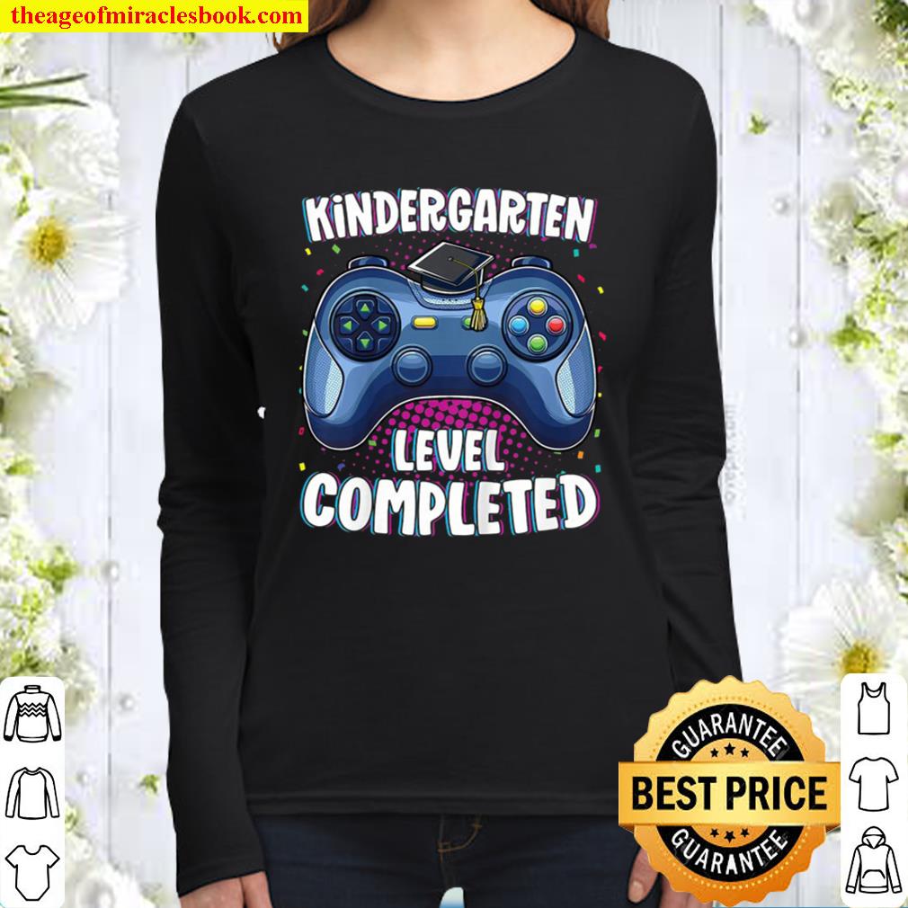 Kids Kindergarten Graduation Level Completed Gamer Graduation Women Long Sleeved