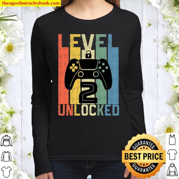 Level 2 Unlocked Birthday Shirt Video Gamer Born In 2019 Ver2 Women Long Sleeved
