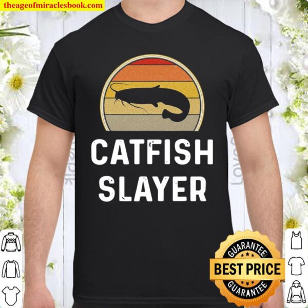 Mens Catfish Slayer Fishing Gifts Funny Fisherman Shirt Retro Shirt