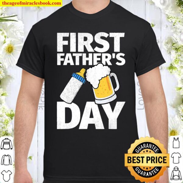 Mens First Father’s Day Gifts Beer Baby Bottle Dad Daddy Shirt