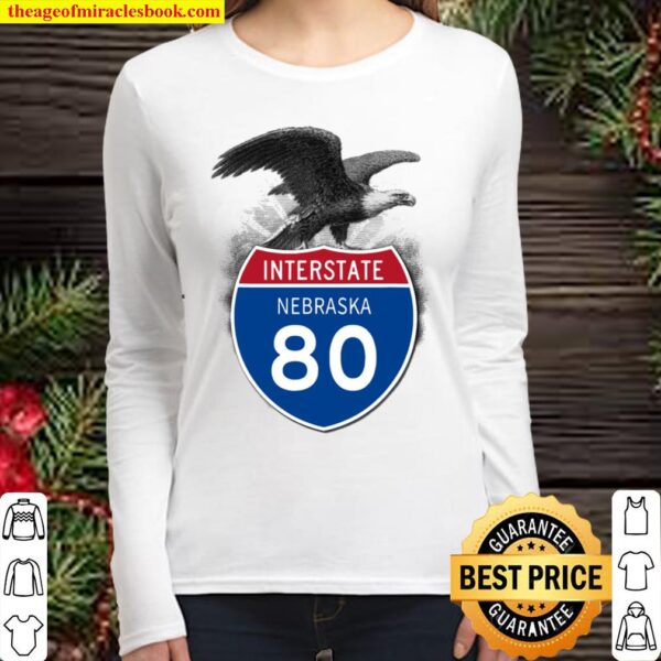 Nebraska Ne I-80 Highway Interstate Shield Tshirt Tee Women Long Sleeved