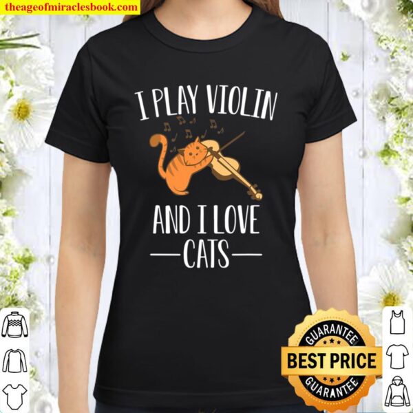 Orange Cat Playing Violin Classical Concert Violinist Classic Women T-Shirt