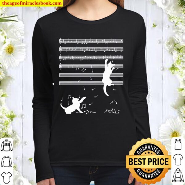 Original 2021 cats playing musical notes and make it down Women Long Sleeved