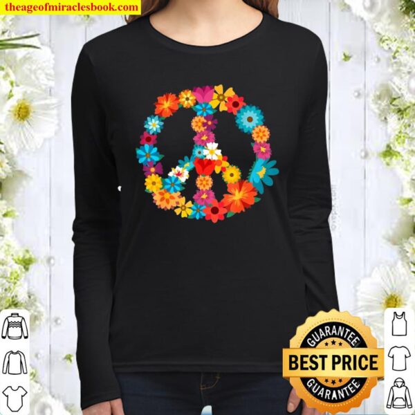 Peace Love Hippie Floral Peace Sign Women Long Sleeved