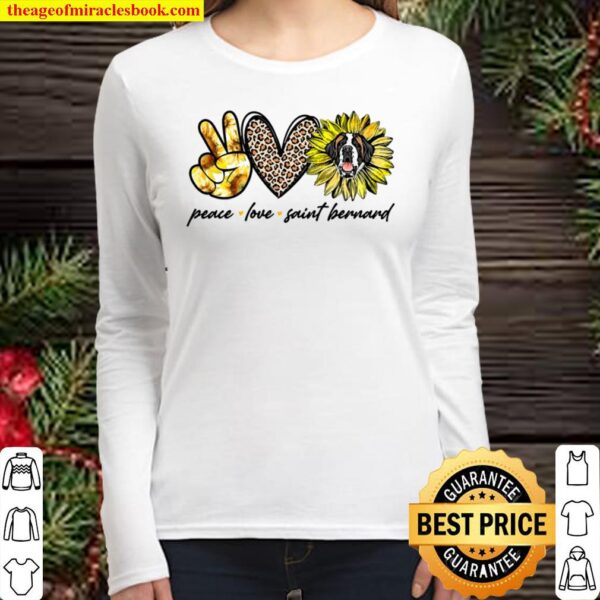 Peace Love Saint Bernard Dog Sunflower Gifts Women Long Sleeved