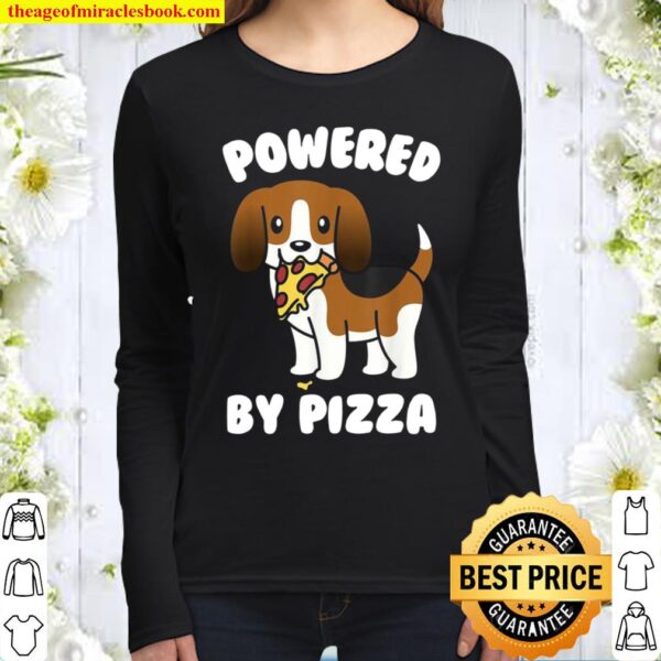 Powered By Pizza Basset Hound Dog Women Long Sleeved