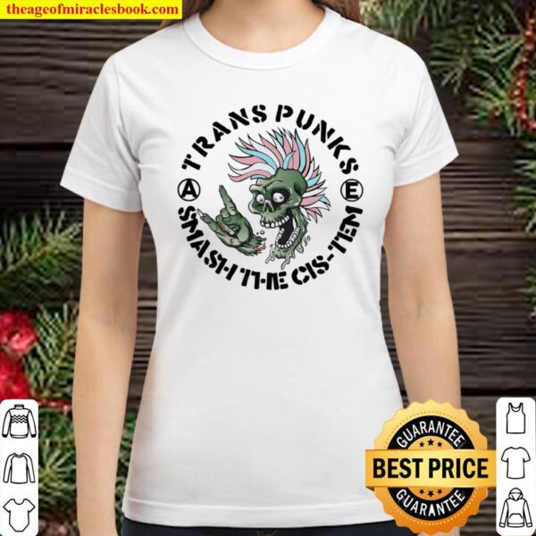 Punk Rock Cartoon Skull Trans Punks Smash The Cistem Classic Women T-Shirt