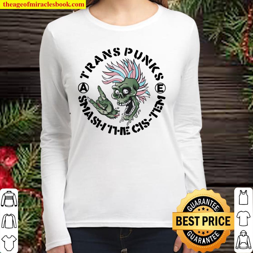 Punk Rock Cartoon Skull Trans Punks Smash The Cistem Women Long Sleeved