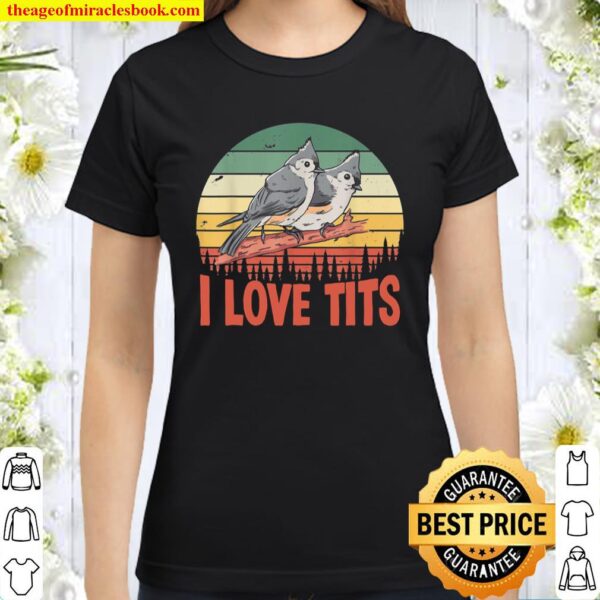 Retro Tufted Titmouse Sunset Bird Classic Women T-Shirt