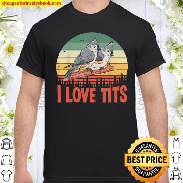 Retro Tufted Titmouse Sunset Bird Shirt