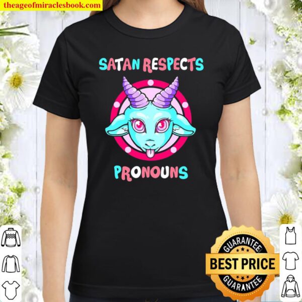 Satan Respects Pronouns Transgender Pentagram Trans Flag Classic Women T-Shirt