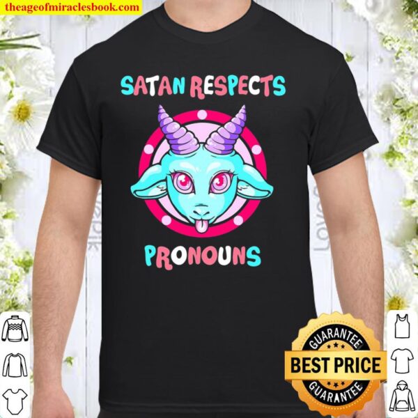 Satan Respects Pronouns Transgender Pentagram Trans Flag Shirt