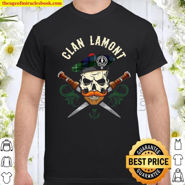 Scottish Clan Lamont Bad Ass Skull With Tam Clan Badge Shirt