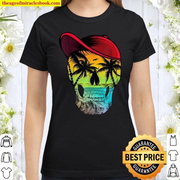 Skull Beach Accessories with Hat on Rainbow Island Classic Women T-Shirt