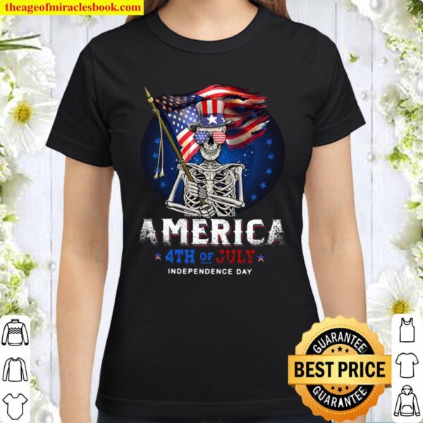 Skull Flag America 4th of July Independence Day Classic Women T-Shirt