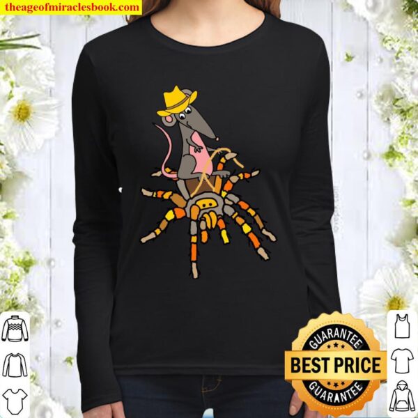Smileteesfunny Cowboy Rat on Tarantula Spider Cartoon Women Long Sleeved
