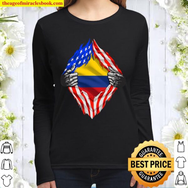 Super Colombian Heritage Colombia Roots Usa Flag Gift Women Long Sleeved