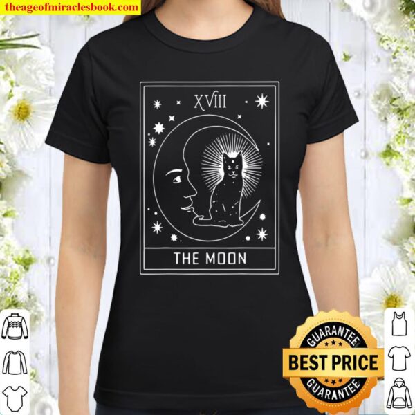 Tarot Card Crescent Moon And Cat Classic Women T-Shirt