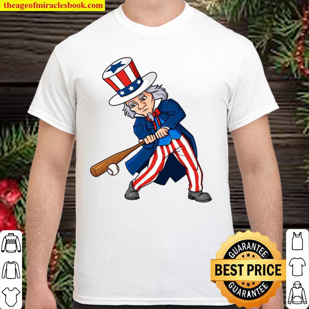 Uncle Sam Baseball 4Th Of July Patriotic Boys Kids Teens Shirt