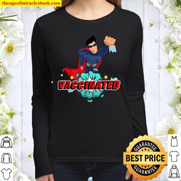 Vector Super Hero with comic Vaccinated pop art design Women Long Sleeved