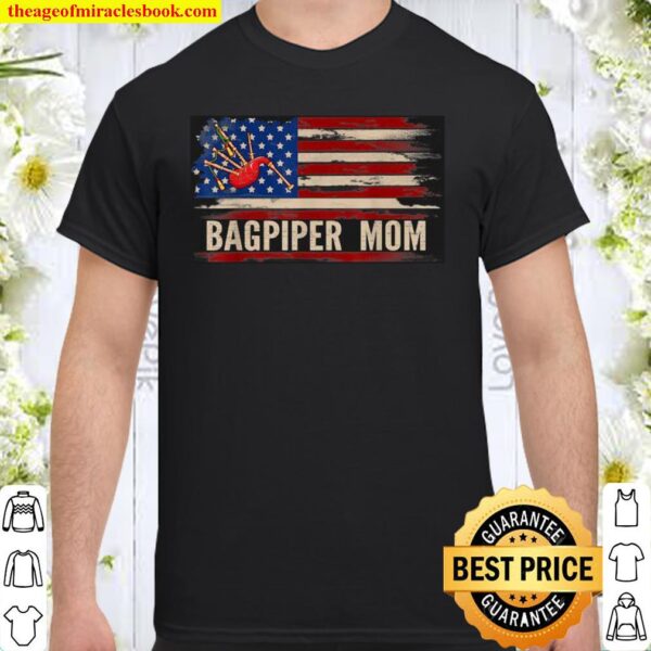 Vintage Bagpiper Mom American USA Flag Music Shirt
