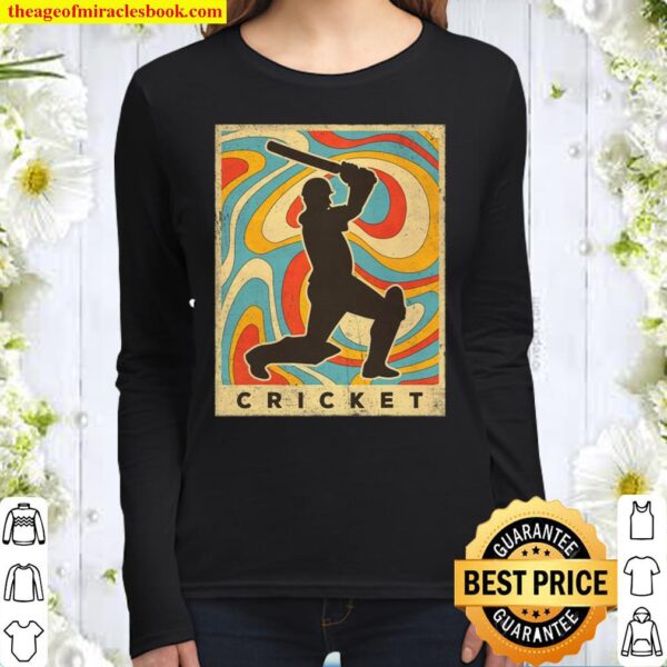 Vintage Cricket Sport Retro Poster Women Long Sleeved