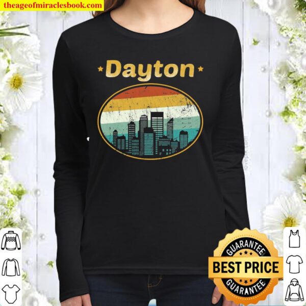 Vintage Dayton Ohio Skyline Women Long Sleeved