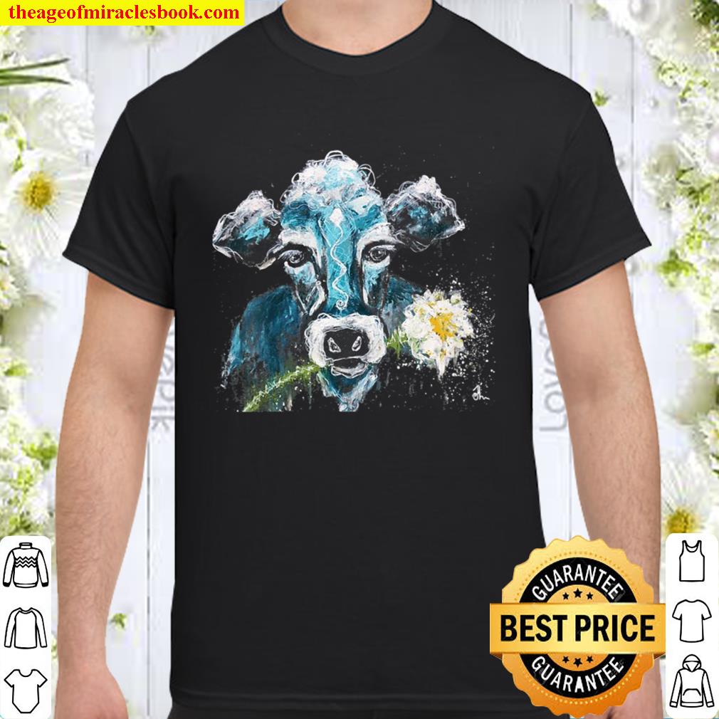Womens Cow Face Painting Farmhouse Floral Farm Girl Blue Black new Shirt, Hoodie, Long Sleeved, SweatShirt