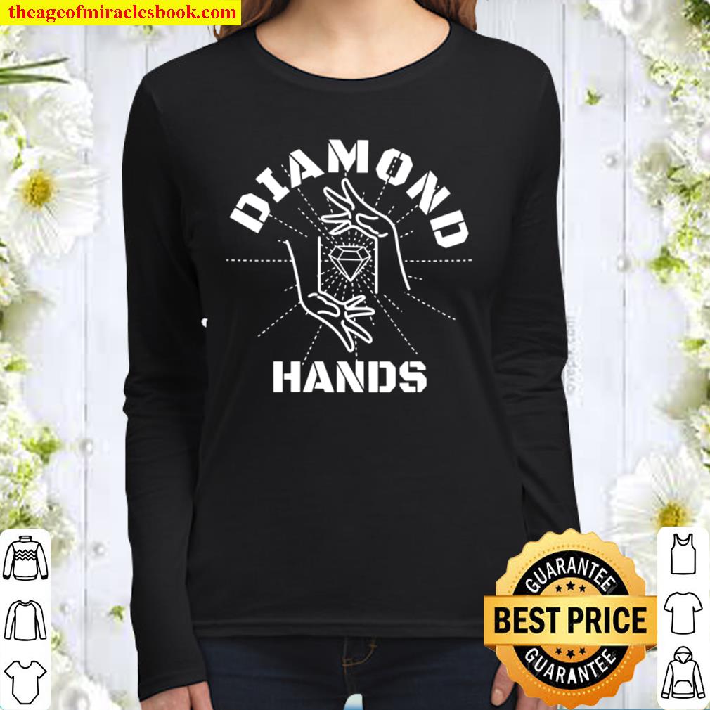 Womens Gme Diamond Hands Autist Stonk Market Tendie Stock White Text Women Long Sleeved