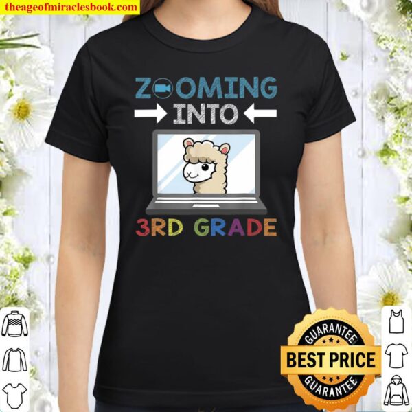 Zooming Into 3Rd Grade Virtual Back To School Gift Kid Llama Classic Women T-Shirt