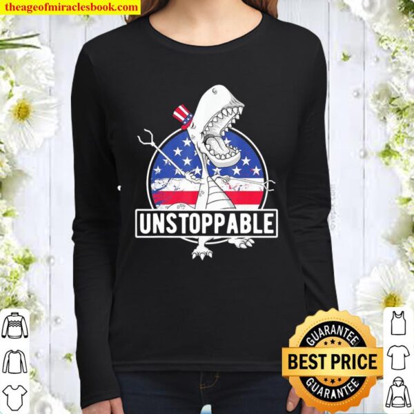 4th Of July Funny Patriotic Unstoppable Dinosaur Women Long Sleeved