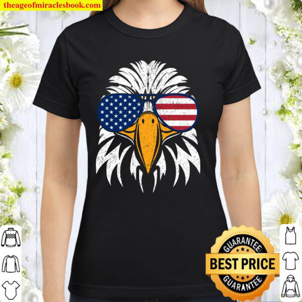 4th of July Bald Eagle Patriotic American Flag Glasses Classic Women T-Shirt