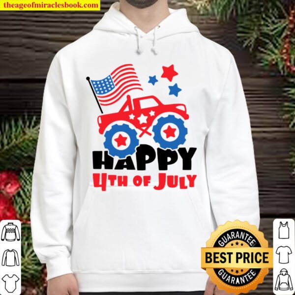 4th of July Toddler Shirt, Happy 4th of July Monster Truck Kid Hoodie