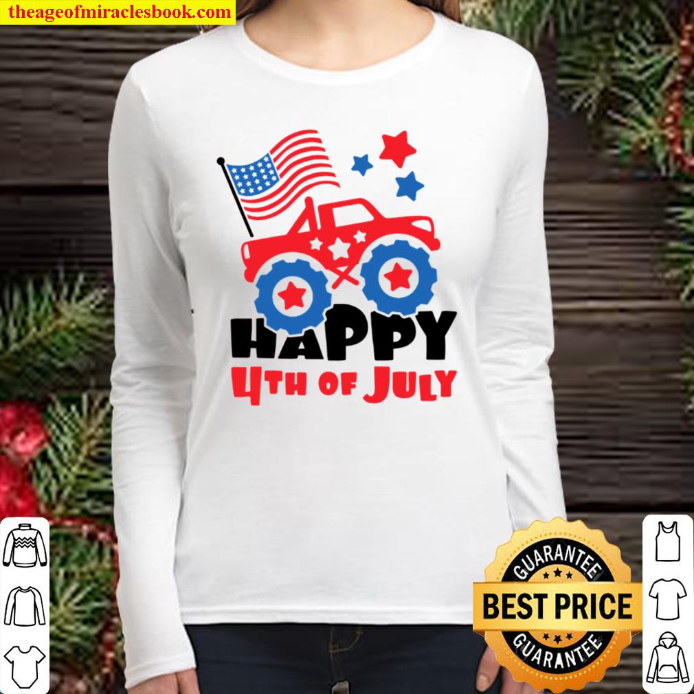 4th of July Toddler Shirt, Happy 4th of July Monster Truck Kid Women Long Sleeved