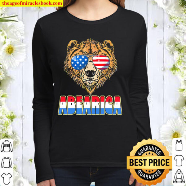 Abearica Funny USA Bear Sunglasses Fourth of July Vintage Women Long Sleeved