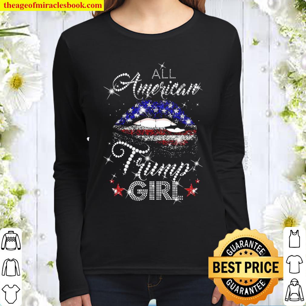 All American Trump Girl USA Flag Lips Women Long Sleeved