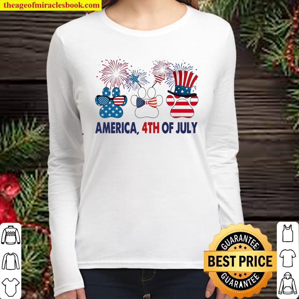 America 4th Of July Dog Women Long Sleeved