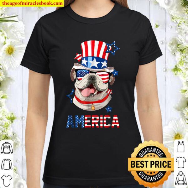 America English Bulldog T-Shirt Dog Owner 4th of July Classic Women T-Shirt
