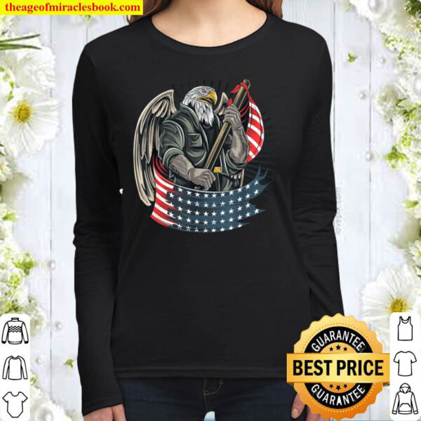 American Bald Eagle Shirt Flag USA America 4th of July Gift Women Long Sleeved