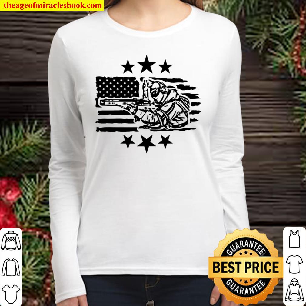 American Flag Army Shirt American Soldier 4th of July Outfit Proud Arm Women Long Sleeved