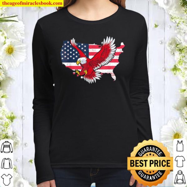 American Flag Eagle Shirt for 4th of July Women Long Sleeved