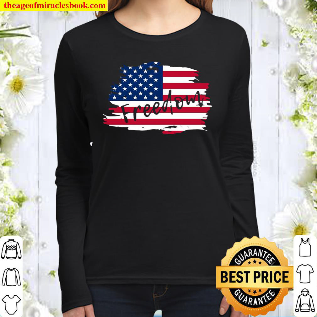 American Flag Fourth Of July Freedom Women Long Sleeved