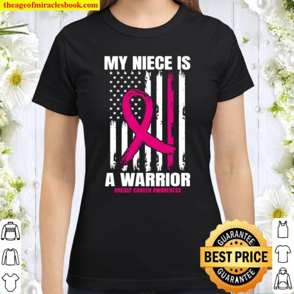 American Flag Pink Breast Cancer Awareness Niece Classic Women T-Shirt